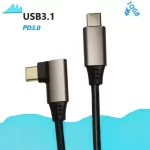 USB 3.1 90-degree Type C cable, 10 Gbps maximum 5A 20V fast charging power cable from USB C to Type C, suitable for phones and cameras.