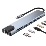 8 in 1 TYPE C Hub HDMI 4K 30HZ USB3.0 SD/TF Card RJ45 LAN 100Mbps Aluminum Alloy Multi Port USB Splitter In-Stock USB-C Hub